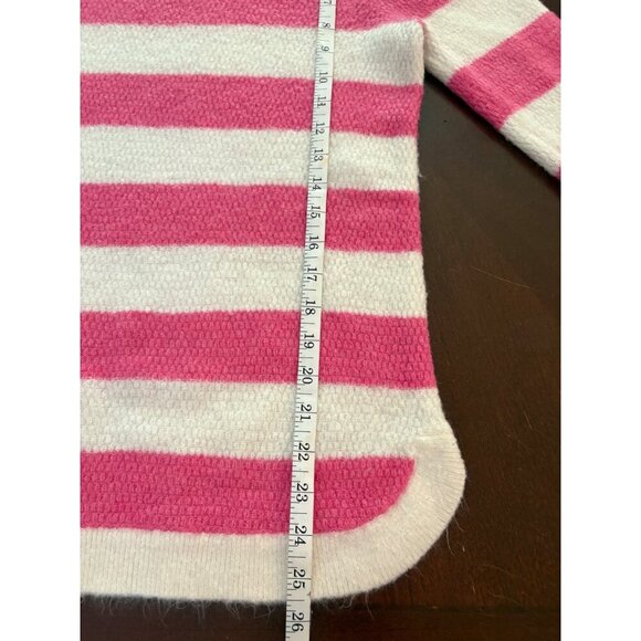 LOFT Pink and White Striped Fuzzy Warm Textured Shirttail Sweater Size Large - Picture 6 of 12